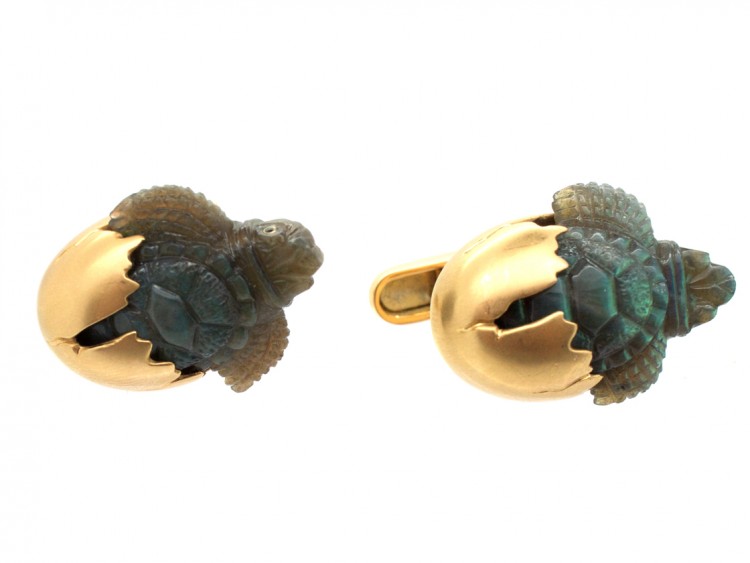 18ct Gold & Labradorite Baby Turtles Coming out of Their Shells Cufflinks