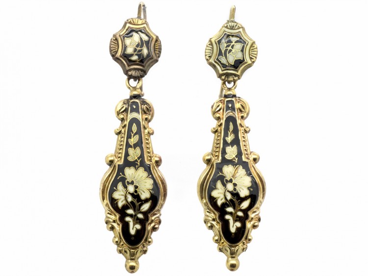 15ct Gold Swiss Enamel Drop Earrings circa 1820