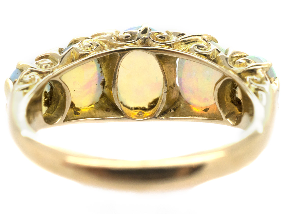 Victorian Five Stone Opal Carved Half Hoop Ring (121G) | The Antique ...