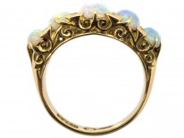 Victorian Five Stone Opal Carved Half Hoop Ring