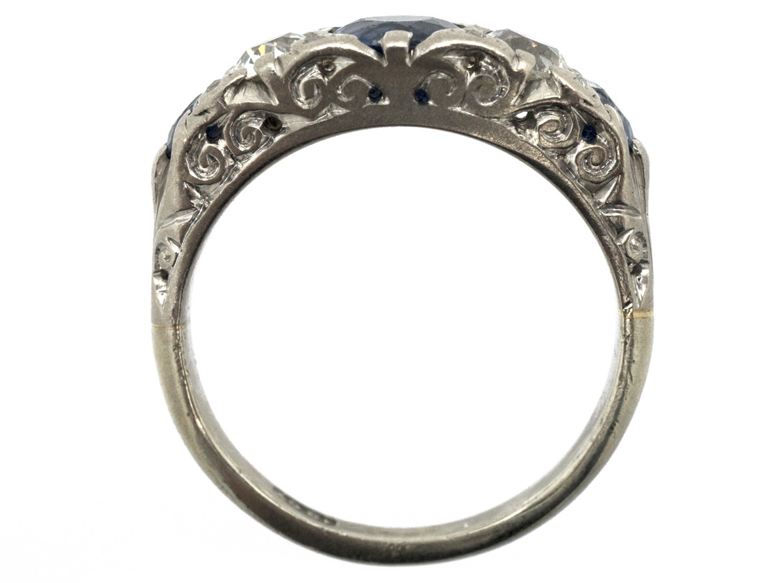 Victorian Sapphire & Diamond Carved Half Hoop Ring (113G) | The Antique ...