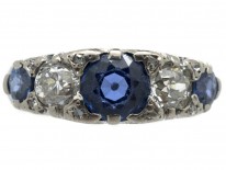 Victorian Sapphire & Diamond Carved Half Hoop Ring