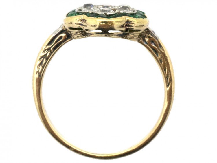 Edwardian 18ct Gold Emerald & Diamond Cluster Ring