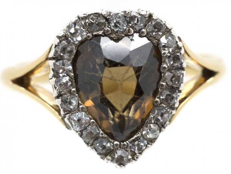 Edwardian 18ct Gold & Brown Zircon Heart Shaped Ring