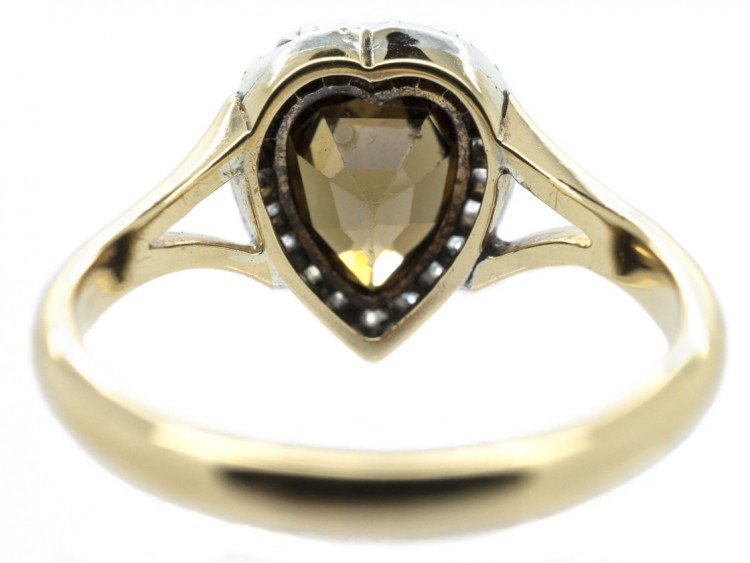 Edwardian 18ct Gold & Brown Zircon Heart Shaped Ring