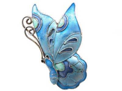 Silver & Blue Enamel Butterfly Brooch