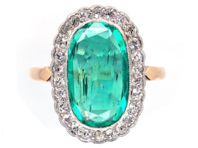 Edwardian 18ct Gold Oval Emerald & Diamond Ring