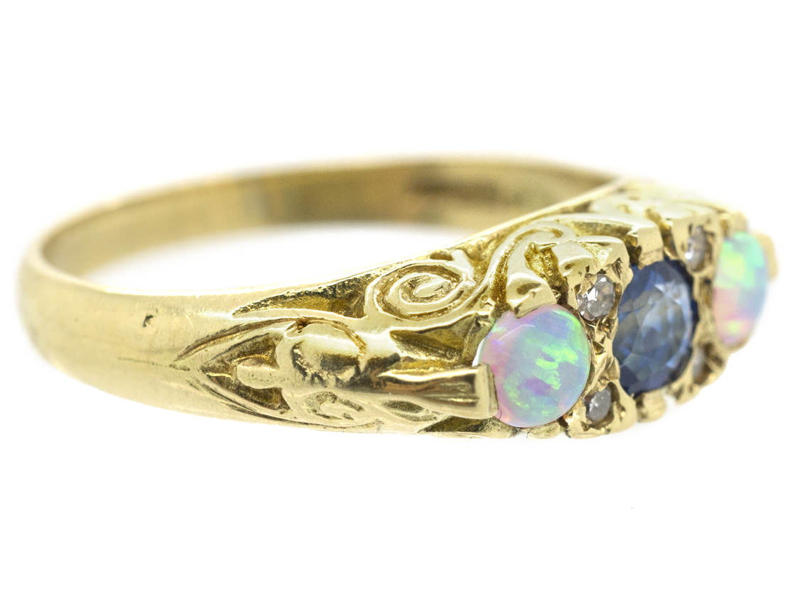 18ct Gold Opal Sapphire & Diamond Ring (85/O) | The Antique Jewellery