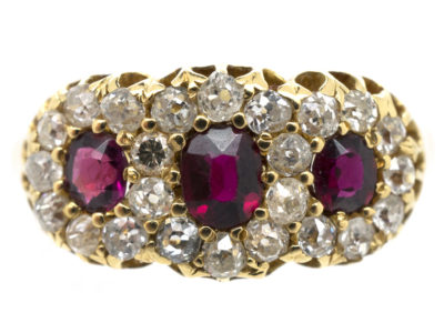 Victorian Ruby & Diamond Triple Cluster Ring