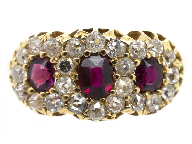 Victorian Ruby & Diamond Triple Cluster Ring
