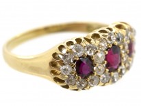 Victorian Ruby & Diamond Triple Cluster Ring