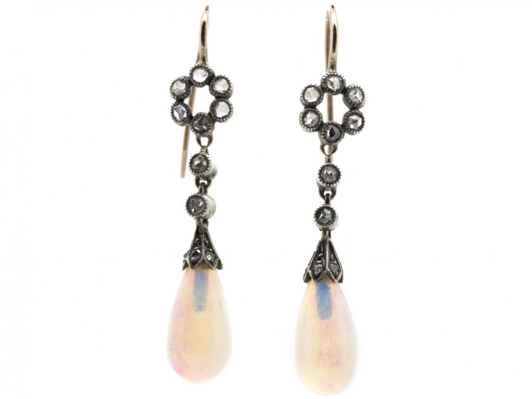 Edwardian Opal & Diamond Drop Earrings
