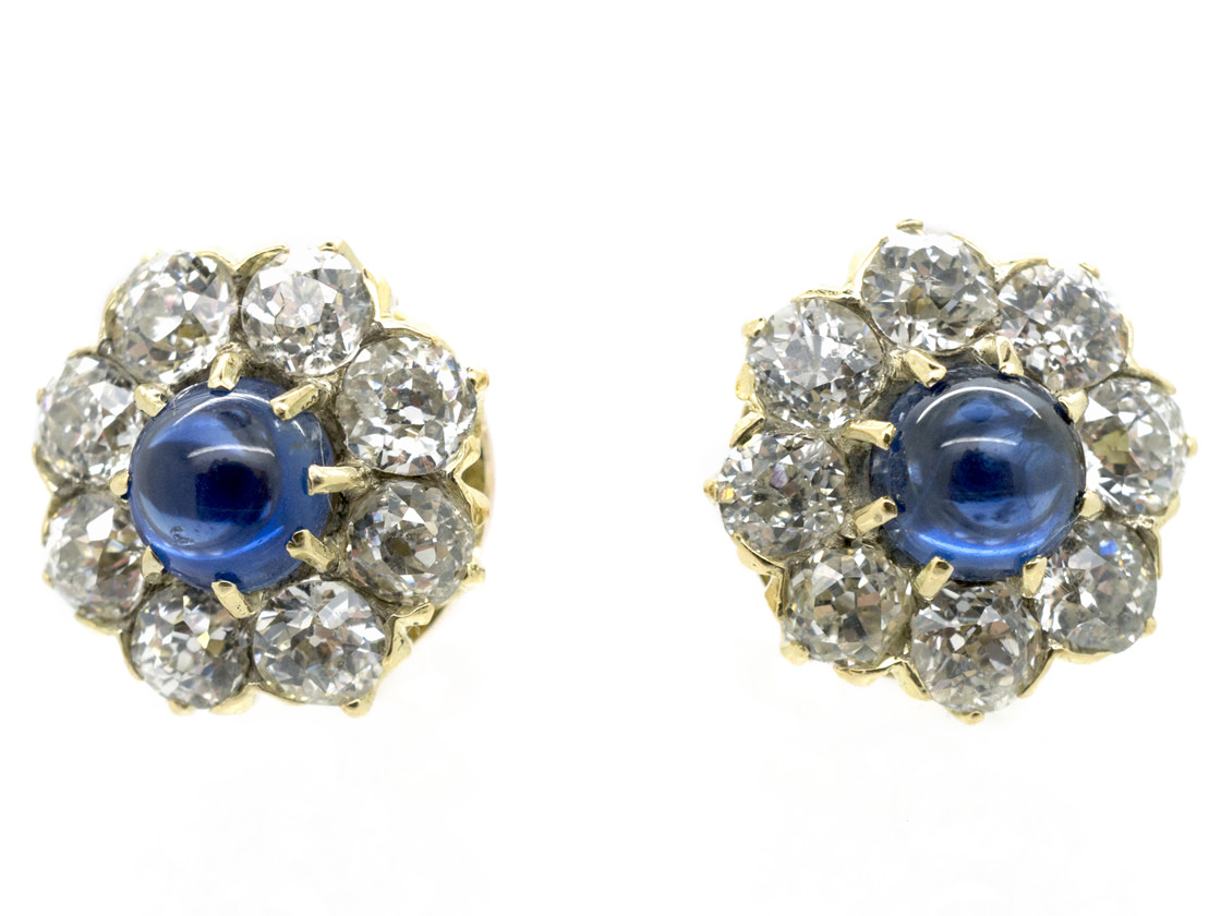Cabochon Sapphire & Diamond Cluster Earrings (142G) | The Antique ...