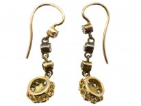 Victorian 18ct Gold Diamond & Natural Split Pearl Drop Earrings