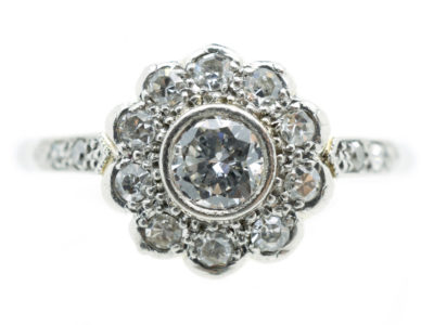 Edwardian Diamond Cluster Ring with Diamond Shoulders