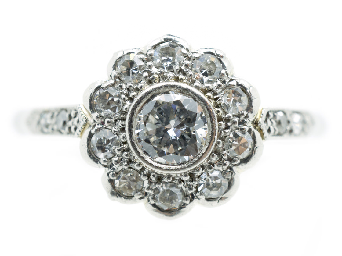 Edwardian Diamond Cluster Ring with Diamond Shoulders (166G) | The ...