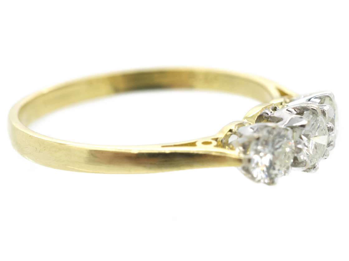 18ct Gold Three Stone Diamond Ring (90/O) | The Antique Jewellery Company