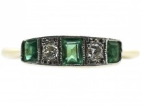 Art Deco Rectangular Cut Emerald & Diamond Ring
