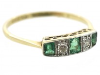 Art Deco Rectangular Cut Emerald & Diamond Ring