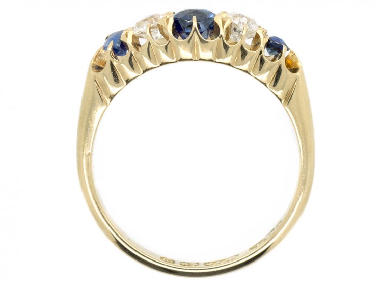 Victorian 18ct Gold Sapphire & Diamond Five Stone Ring