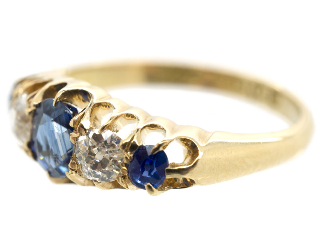 Victorian 18ct Gold Sapphire & Diamond Five Stone Ring (87/O) | The ...