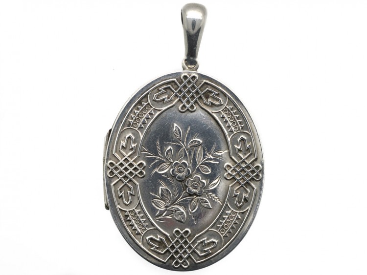 Victorian Silver Locket with Silk of Madonna Inside