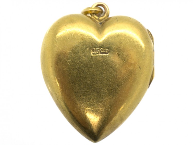 Edwardian 15ct Gold Heart Locket with a Gem Set Fly Motif