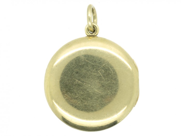 Edwardian 18ct Gold Two Colour Green Enamel & Pearl Round Pendant