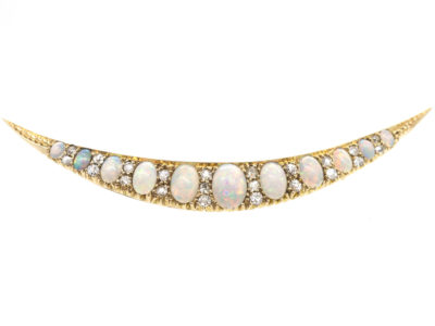Victorian 18ct Gold Opal & Diamond Crescent Brooch