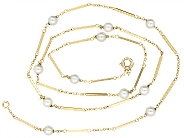 Edwardian 18ct Gold & Pearls Chain