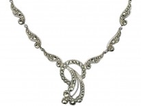 Art Deco Silver & Marcasite Circle & Wave Necklace