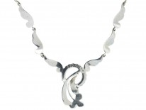 Art Deco Silver & Marcasite Circle & Wave Necklace