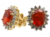 Fire Opal & Diamond Earrings
