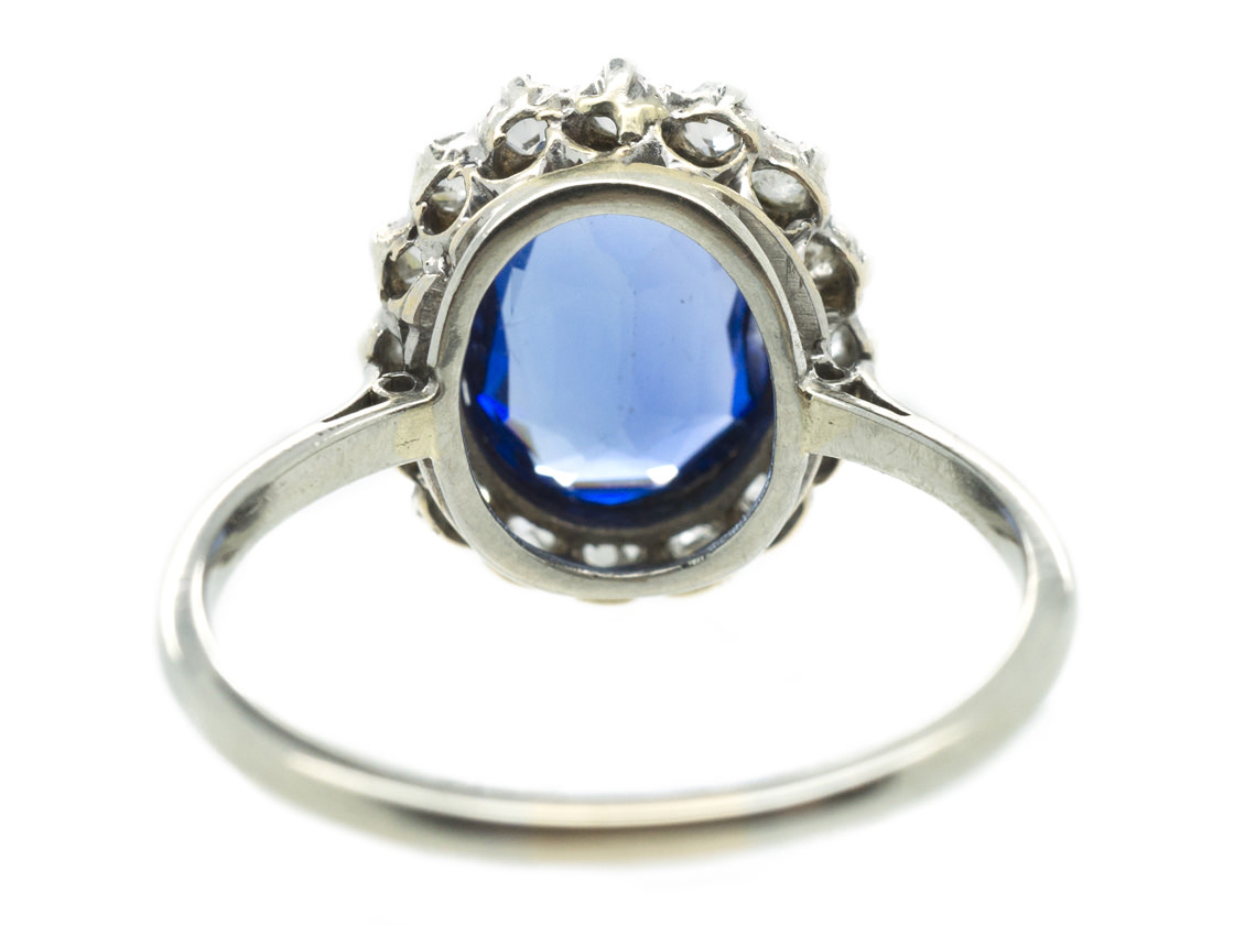 Oval Sapphire & Diamond Cluster Ring (7G) | The Antique Jewellery Company