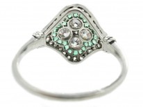 Art Deco Platinum, Emerald & Diamond Cluster Ring