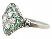Art Deco Platinum, Emerald & Diamond Cluster Ring