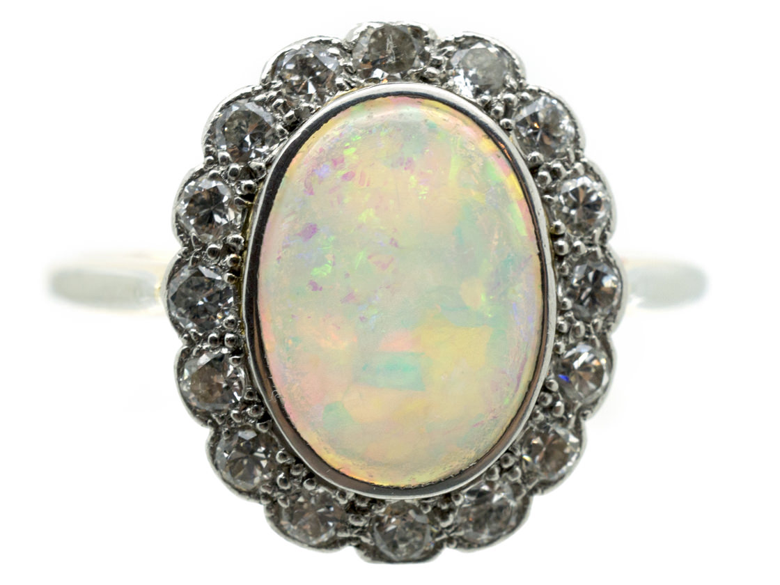 Edwardian 18ct Gold Opal & Diamond Cluster Ring (94/O) | The Antique ...