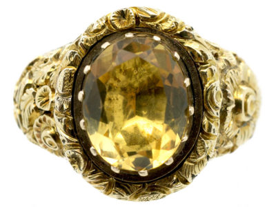 Large 18ct Gold Georgian Foiled Citrine Ring