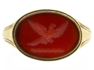 18ct Gold Early Victorian Carnelian Signet Ring with Carved Eagle Intaglio