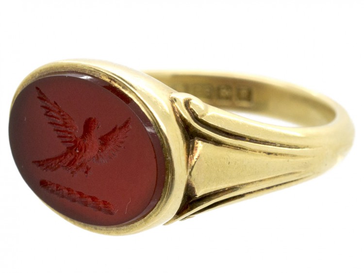 18ct Gold Early Victorian Carnelian Signet Ring with Carved Eagle Intaglio