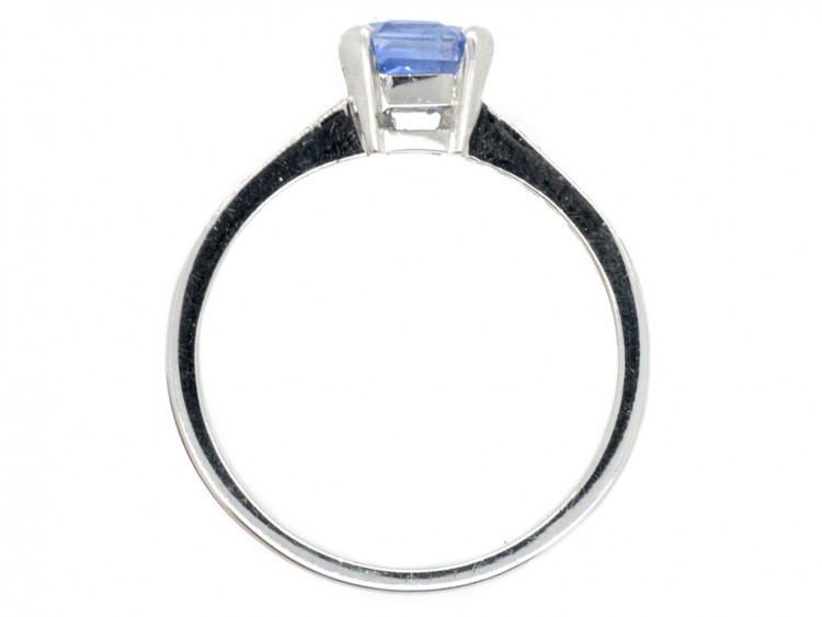 18ct White Gold Sapphire Solitaire Ring with Diamond Shoulders