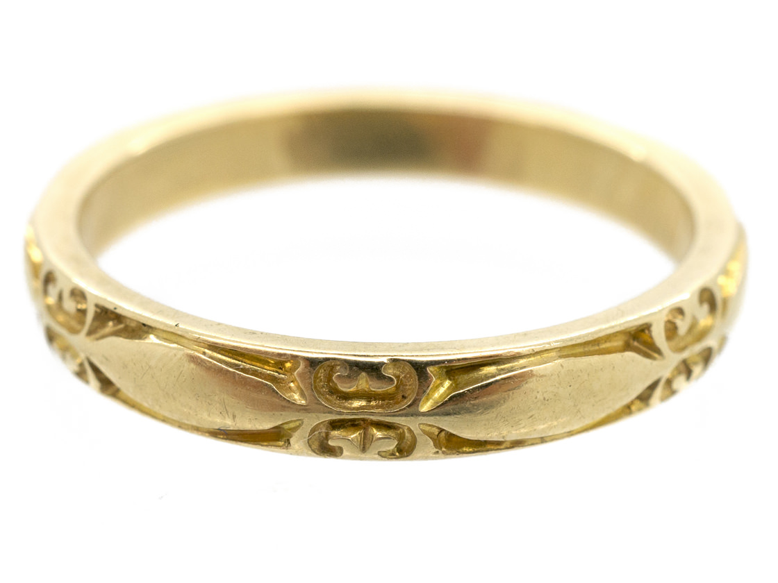 18ct Gold Decorated Wedding Band (983B/OJ) | The Antique Jewellery Company