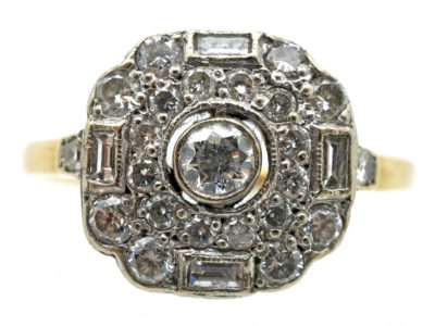 Art Deco 18ct Gold & Diamond Hexagonal Ring