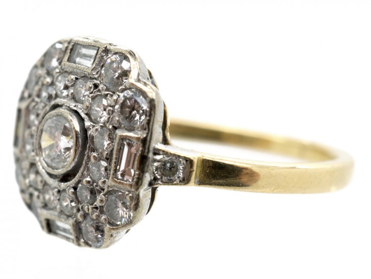 Art Deco 18ct Gold & Diamond Hexagonal Ring