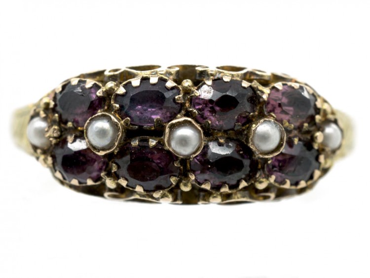 Victorian 15ct Gold Almandine Garnet & Natural Split Pearl Ring