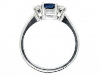 Rectangular Cut Sapphire & Diamond Platinum Ring
