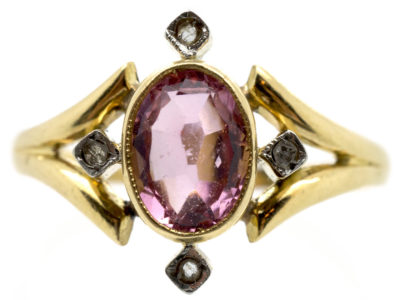 Edwardian Morganite & Rose Diamond 15ct Gold Ring