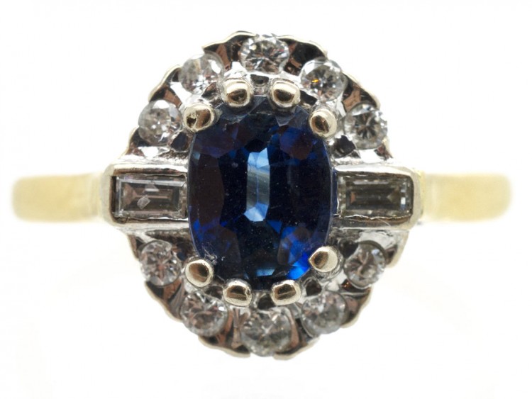 Sapphire & Baguette & Round Diamond Ring