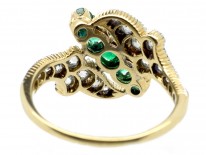 Edwardian 18ct Gold & Platinum Emerald & Diamond Diagonal Ring