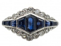 Art Deco Platinum Sapphire & Diamond Ring